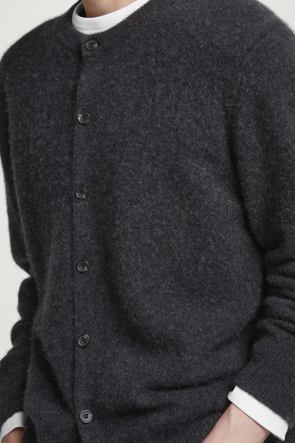 COS BOILED-CASHMERE CREW-NECK CARDIGAN CHARCOAL MÉLANGE New