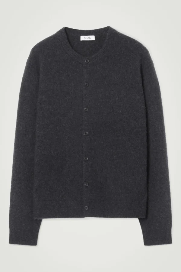 COS BOILED-CASHMERE CREW-NECK CARDIGAN CHARCOAL MÉLANGE New