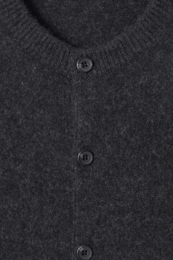 COS BOILED-CASHMERE CREW-NECK CARDIGAN CHARCOAL MÉLANGE New