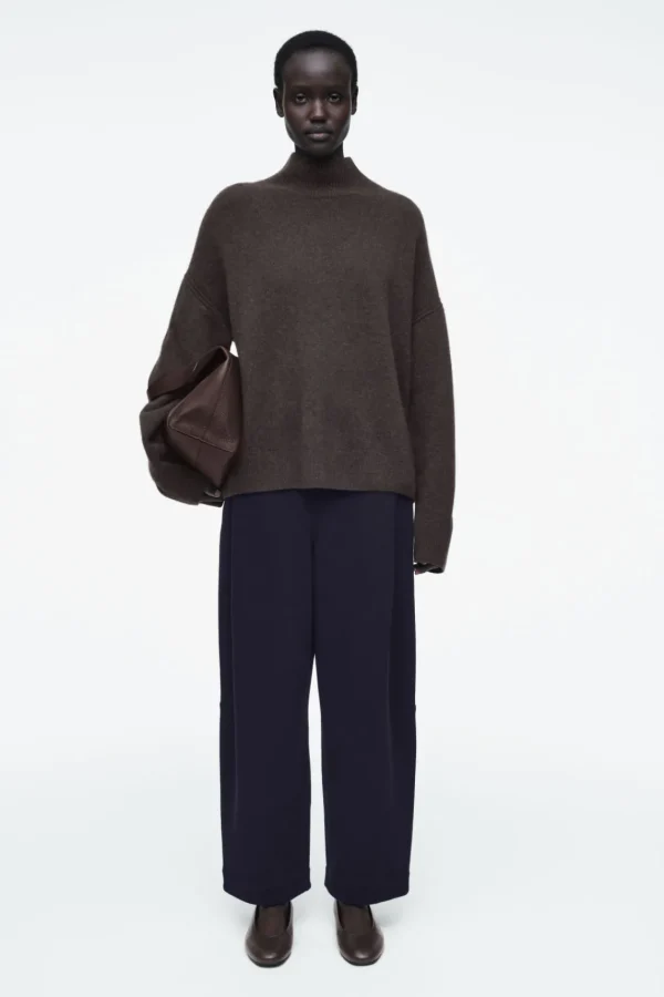 COS BOILED-WOOL BARREL-LEG PANTS NAVY Hot