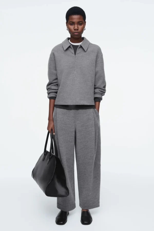 COS BOILED-WOOL BARREL-LEG PANTS GRAY MÉLANGE Best