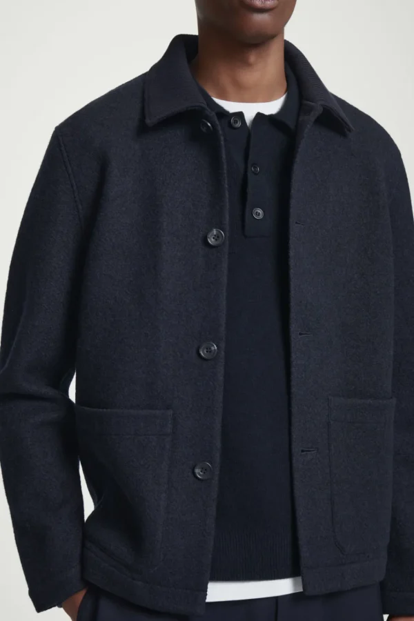 COS BOILED-WOOL CHORE JACKET NAVY Hot