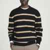 COS BOILED-WOOL CREW-NECK SWEATER BLACK / BEIGE / STRIPED Fashion