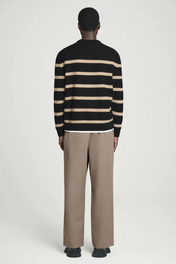 COS BOILED-WOOL CREW-NECK SWEATER BLACK / BEIGE / STRIPED Fashion