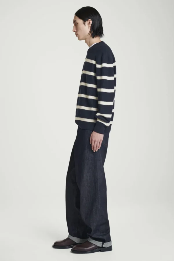 COS BOILED-WOOL CREW-NECK SWEATER NAVY / STRIPED Fashion