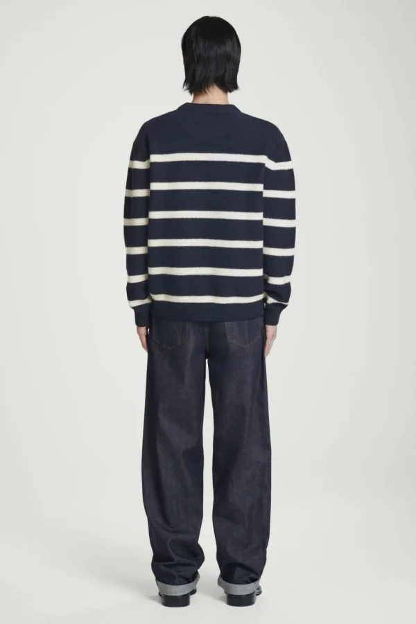 COS BOILED-WOOL CREW-NECK SWEATER NAVY / STRIPED Fashion