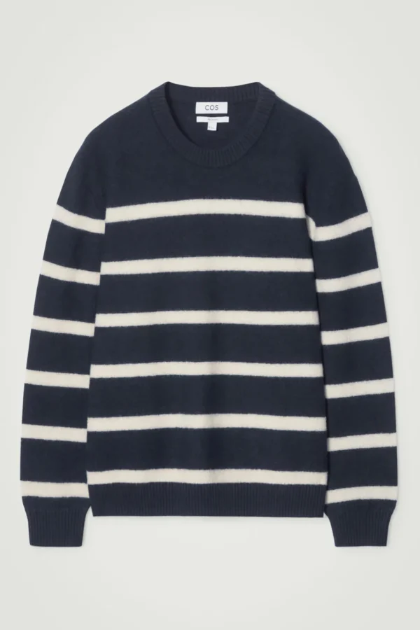 COS BOILED-WOOL CREW-NECK SWEATER NAVY / STRIPED Fashion