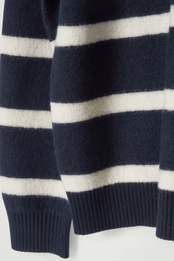 COS BOILED-WOOL CREW-NECK SWEATER NAVY / STRIPED Fashion