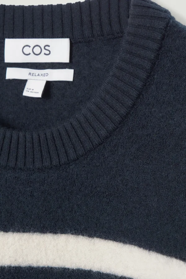 COS BOILED-WOOL CREW-NECK SWEATER NAVY / STRIPED Fashion