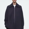 COS BOILED-WOOL ZIPPED JACKET NAVY Cheap