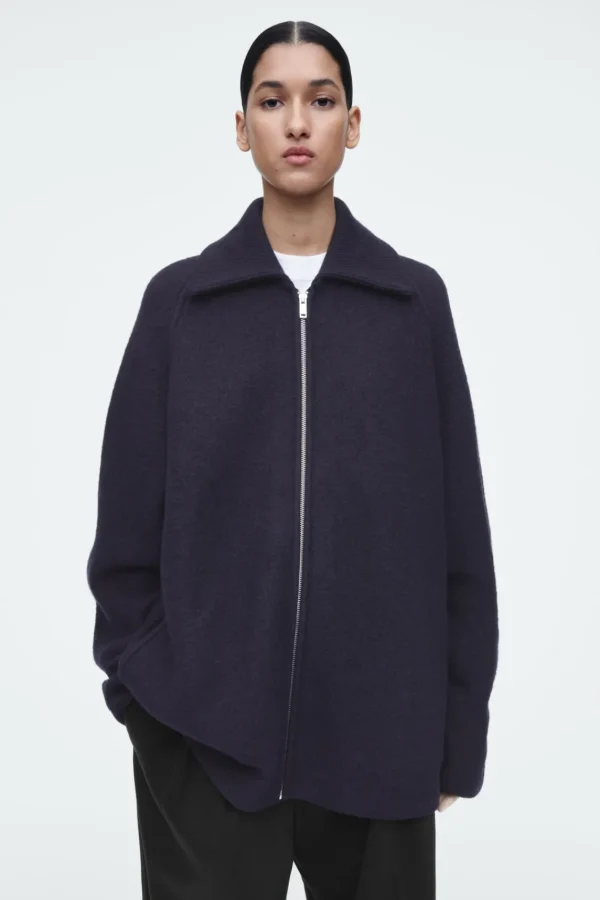 COS BOILED-WOOL ZIPPED JACKET NAVY Cheap