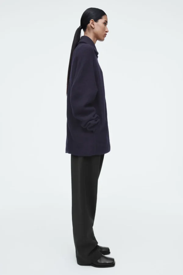 COS BOILED-WOOL ZIPPED JACKET NAVY Cheap