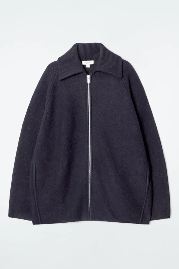 COS BOILED-WOOL ZIPPED JACKET NAVY Cheap