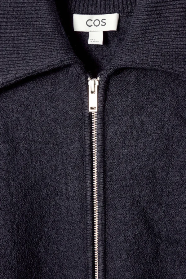 COS BOILED-WOOL ZIPPED JACKET NAVY Cheap