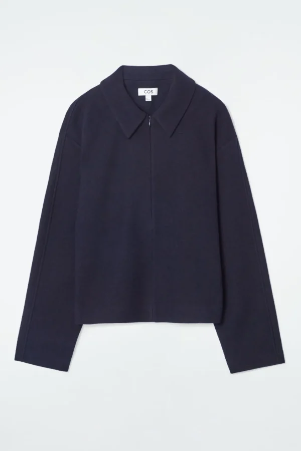 COS BOILED-WOOL ZIP-UP CARDIGAN NAVY Cheap