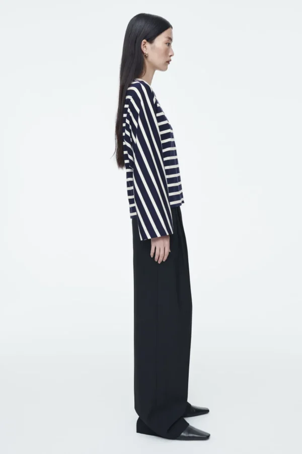 COS BOXY LONG-SLEEVED T-SHIRT NAVY / OFF-WHITE / STRIPED Cheap