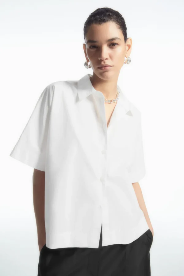 COS BOXY SHORT-SLEEVED POPLIN SHIRT WHITE Outlet