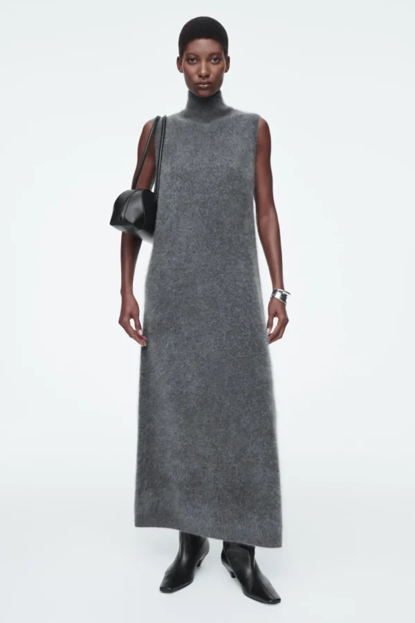 COS BRUSHED-CASHMERE MAXI DRESS DARK GRAY Store