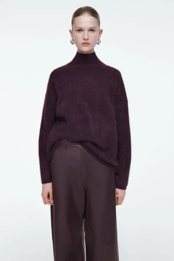 COS BRUSHED-CASHMERE TURTLENECK SWEATER BURGUNDY Discount