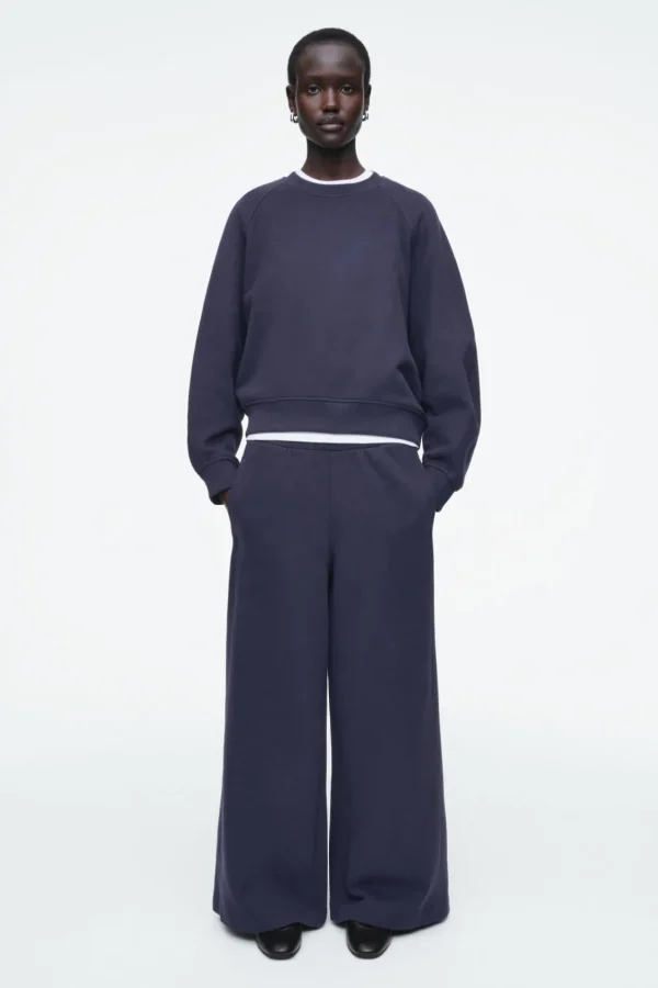 COS BRUSHED-COTTON WIDE-LEG JOGGERS NAVY Outlet