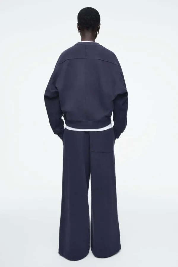 COS BRUSHED-COTTON WIDE-LEG JOGGERS NAVY Outlet