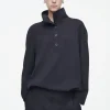 COS BUTTONED FUNNEL-NECK TOP NAVY New