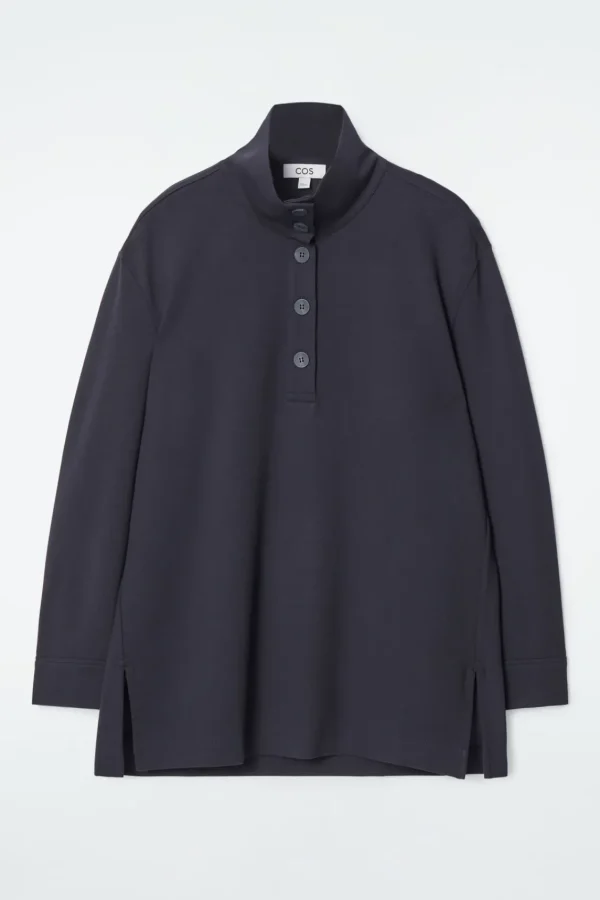 COS BUTTONED FUNNEL-NECK TOP NAVY New