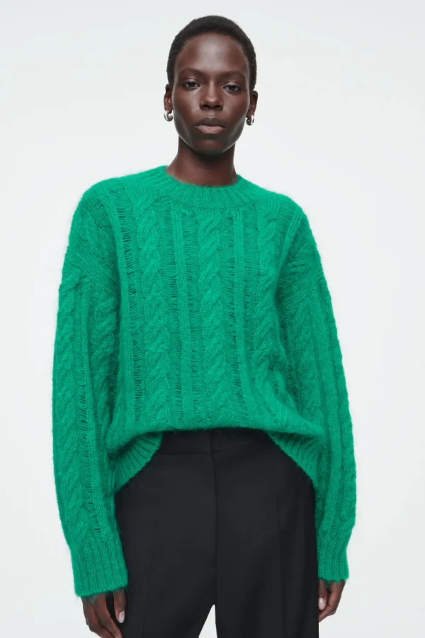 COS CABLE-KNIT MOHAIR SWEATER GREEN Hot