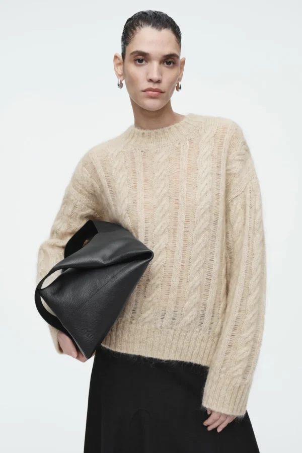 COS CABLE-KNIT MOHAIR SWEATER LIGHT BEIGE Cheap