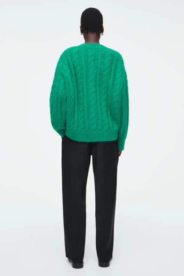 COS CABLE-KNIT MOHAIR SWEATER GREEN Hot