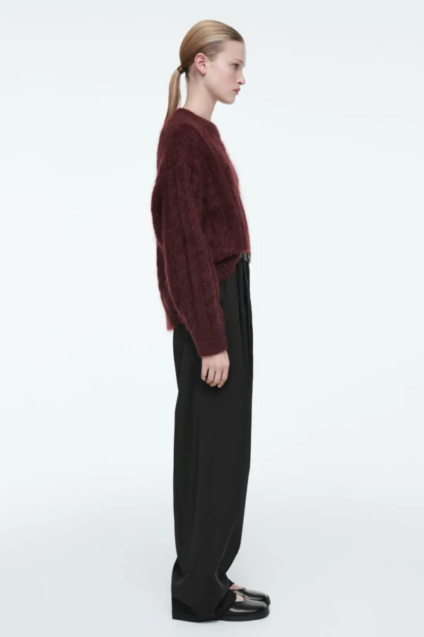 COS CABLE-KNIT MOHAIR SWEATER BROWN Clearance