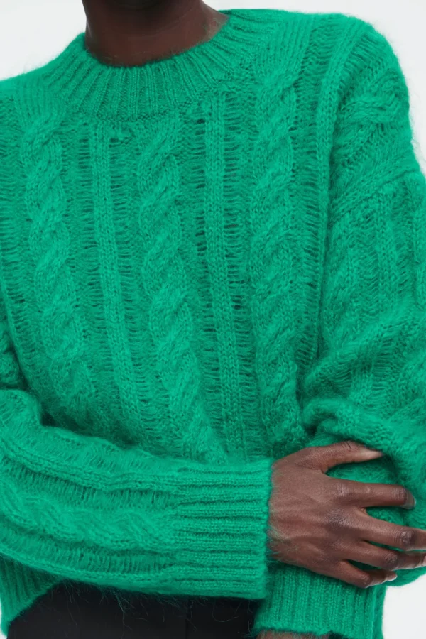 COS CABLE-KNIT MOHAIR SWEATER GREEN Hot