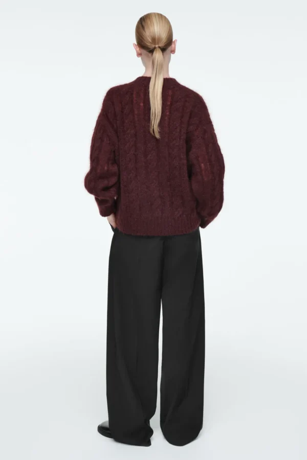 COS CABLE-KNIT MOHAIR SWEATER BROWN Clearance