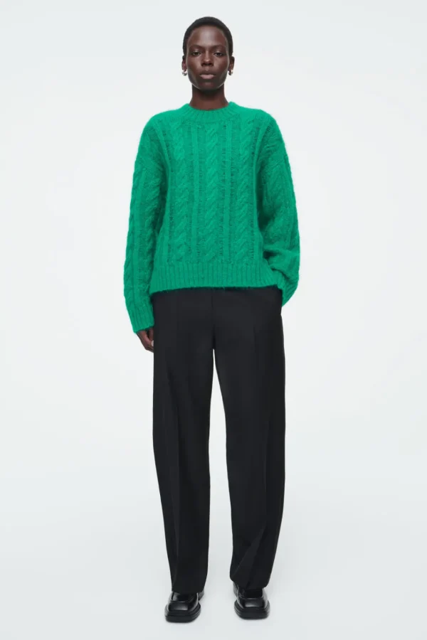 COS CABLE-KNIT MOHAIR SWEATER GREEN Hot