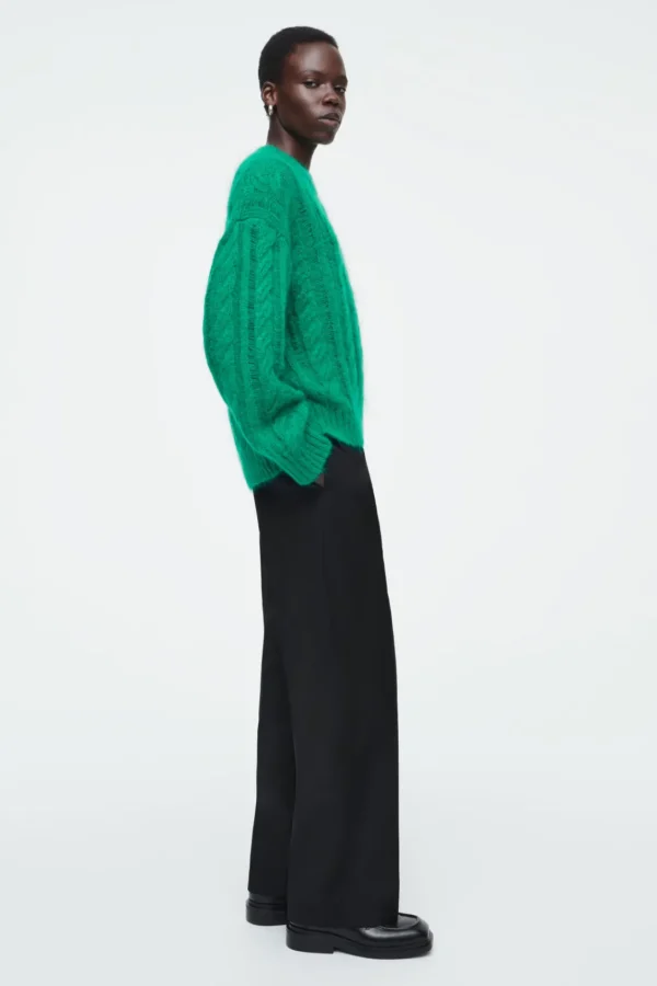 COS CABLE-KNIT MOHAIR SWEATER GREEN Hot