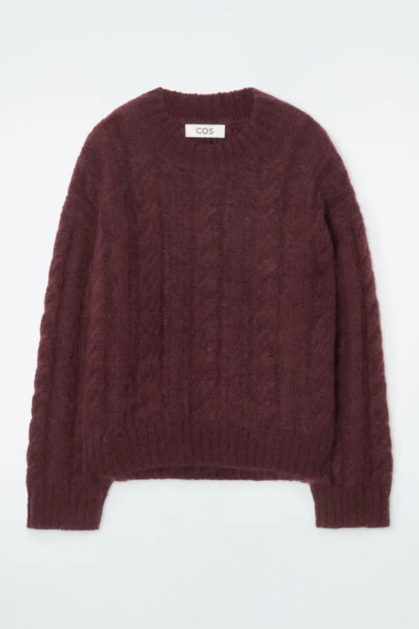 COS CABLE-KNIT MOHAIR SWEATER BROWN Clearance