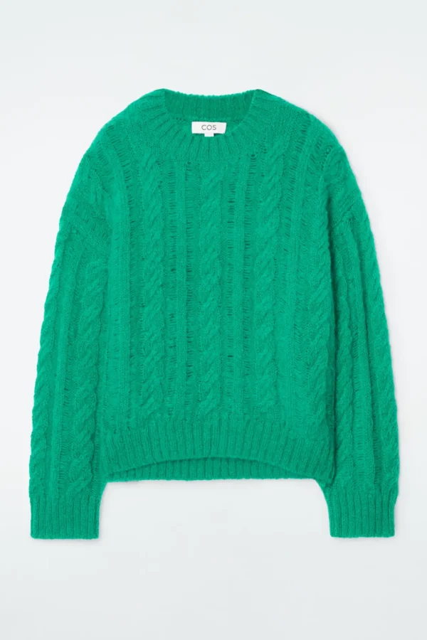 COS CABLE-KNIT MOHAIR SWEATER GREEN Hot