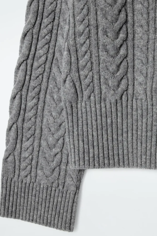 COS CABLE-KNIT WOOL FUNNEL-NECK SWEATER GRAY Sale