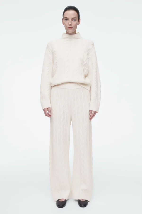 COS CABLE-KNIT WOOL PANTS IVORY Discount