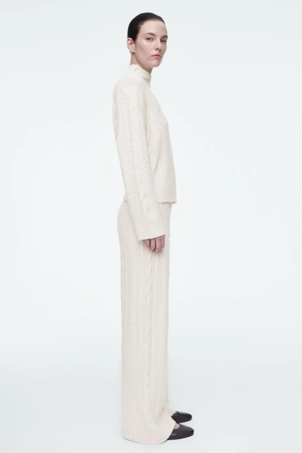 COS CABLE-KNIT WOOL PANTS IVORY Discount