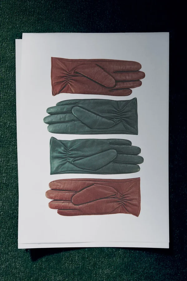 COS CASHMERE-LINED LEATHER GLOVES DARK GREEN Clearance