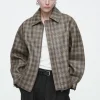 COS CHECKED WOVEN LEATHER JACKET KHAKI / CHECKED Clearance