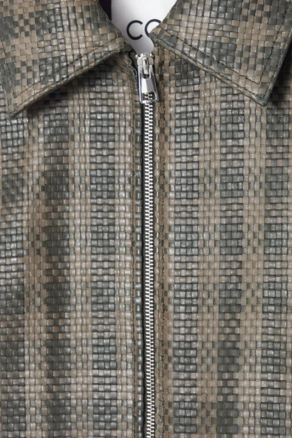 COS CHECKED WOVEN LEATHER JACKET KHAKI / CHECKED Clearance