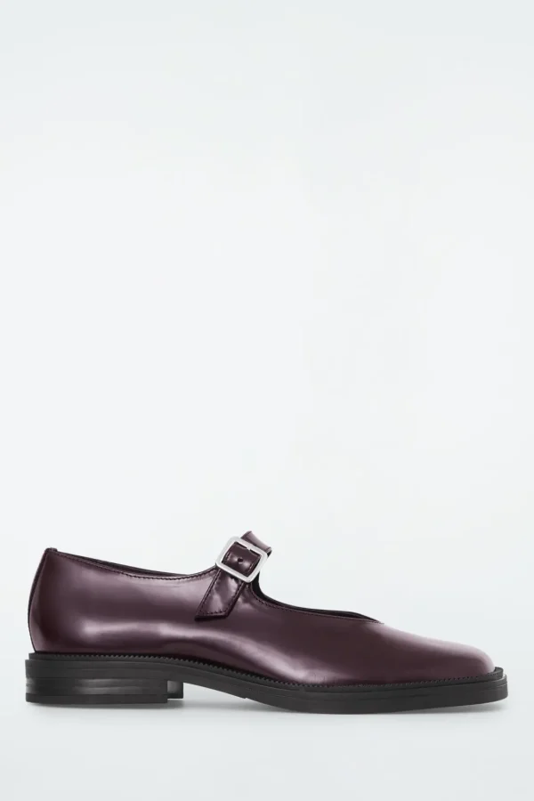 COS CHUNKY LEATHER MARY-JANE SHOES BORDEAUX Discount