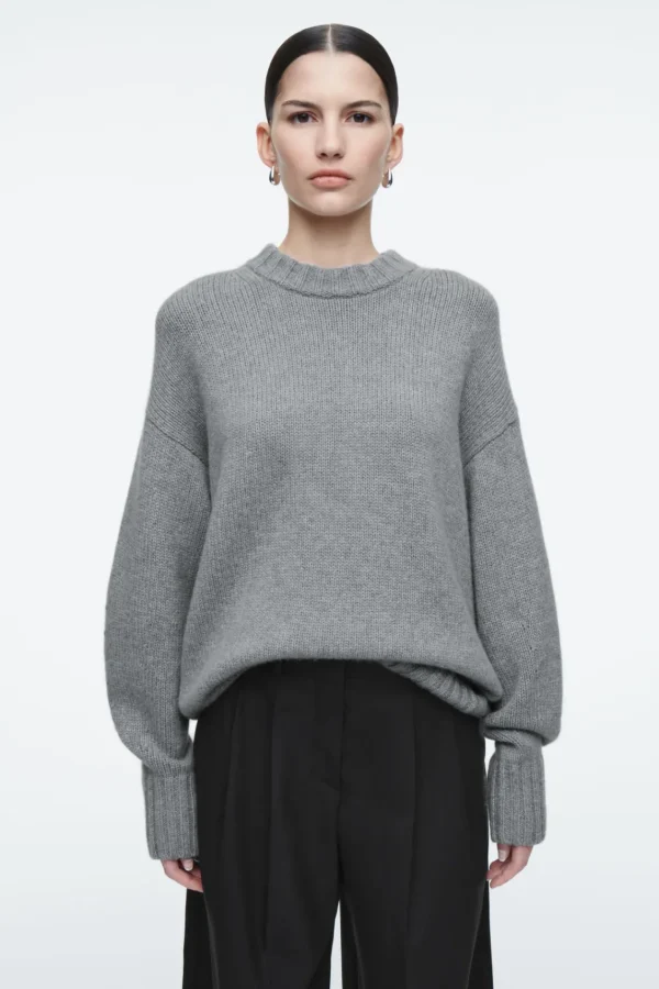 COS CHUNKY PURE CASHMERE CREW-NECK SWEATER GRAY Clearance