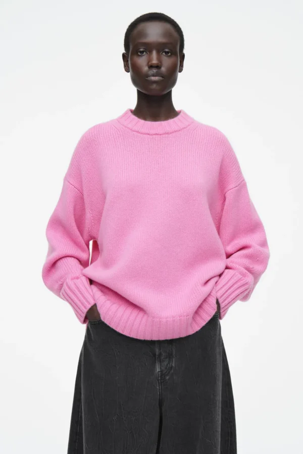 COS CHUNKY PURE CASHMERE CREW-NECK SWEATER PINK New