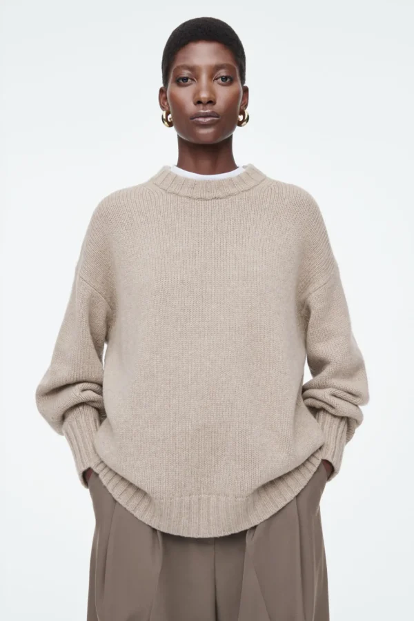 COS CHUNKY PURE CASHMERE CREW-NECK SWEATER BEIGE Best Sale