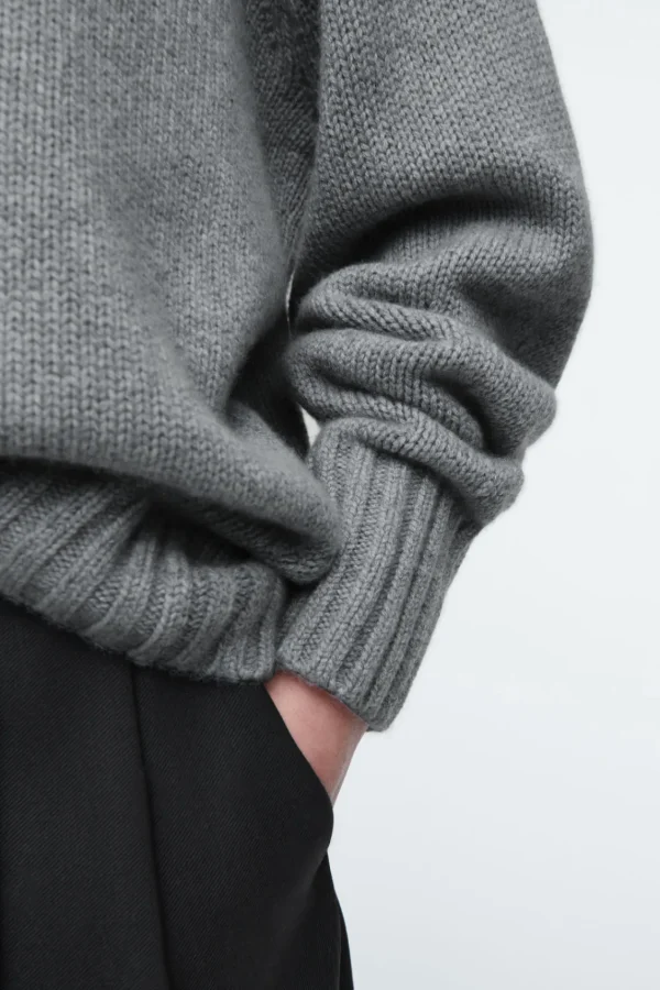 COS CHUNKY PURE CASHMERE CREW-NECK SWEATER GRAY Clearance