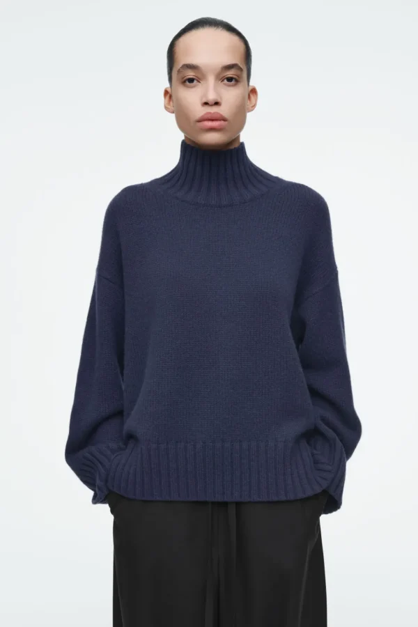 COS CHUNKY PURE CASHMERE TURTLENECK SWEATER NAVY Store