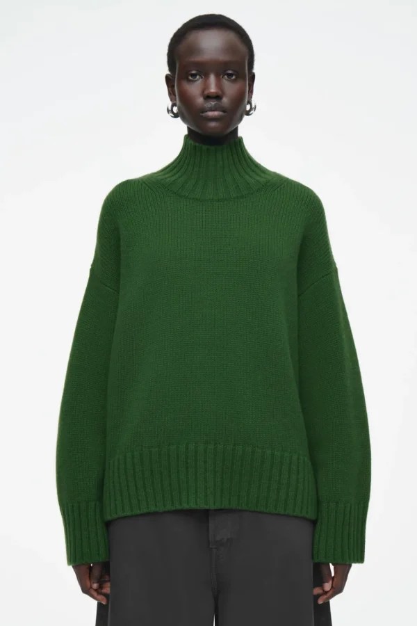 COS CHUNKY PURE CASHMERE TURTLENECK SWEATER DARK GREEN Best